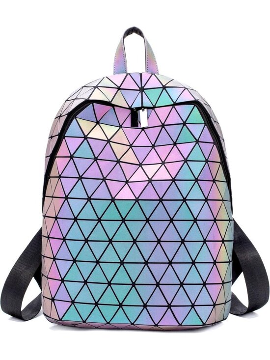 Luminous Geometric Backpack | Holographic Reflective Rucksack | Iridescent Bag main image 4